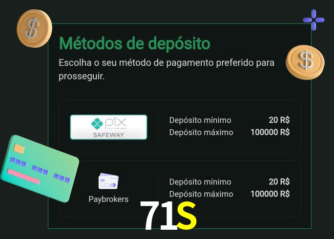 O cassino 71S oferece uma grande variedade de métodos de pagamento